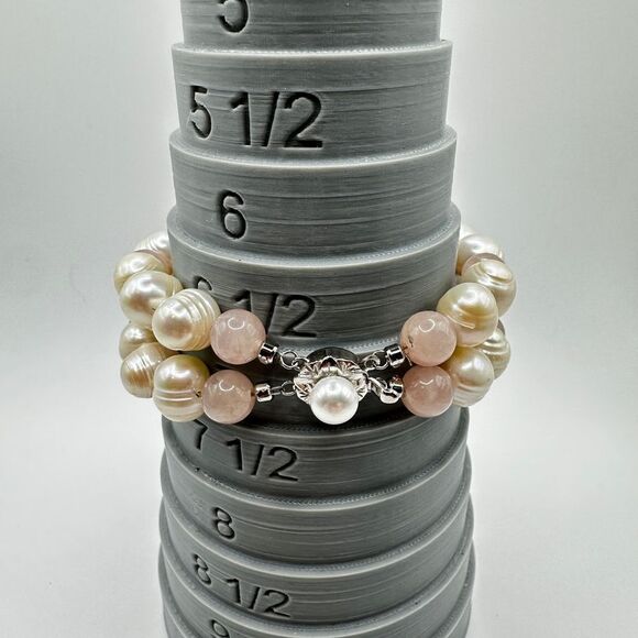 Big pearl, rose quartz double stranded bracelet with sterling silver clasp! - Picture 5 of 11